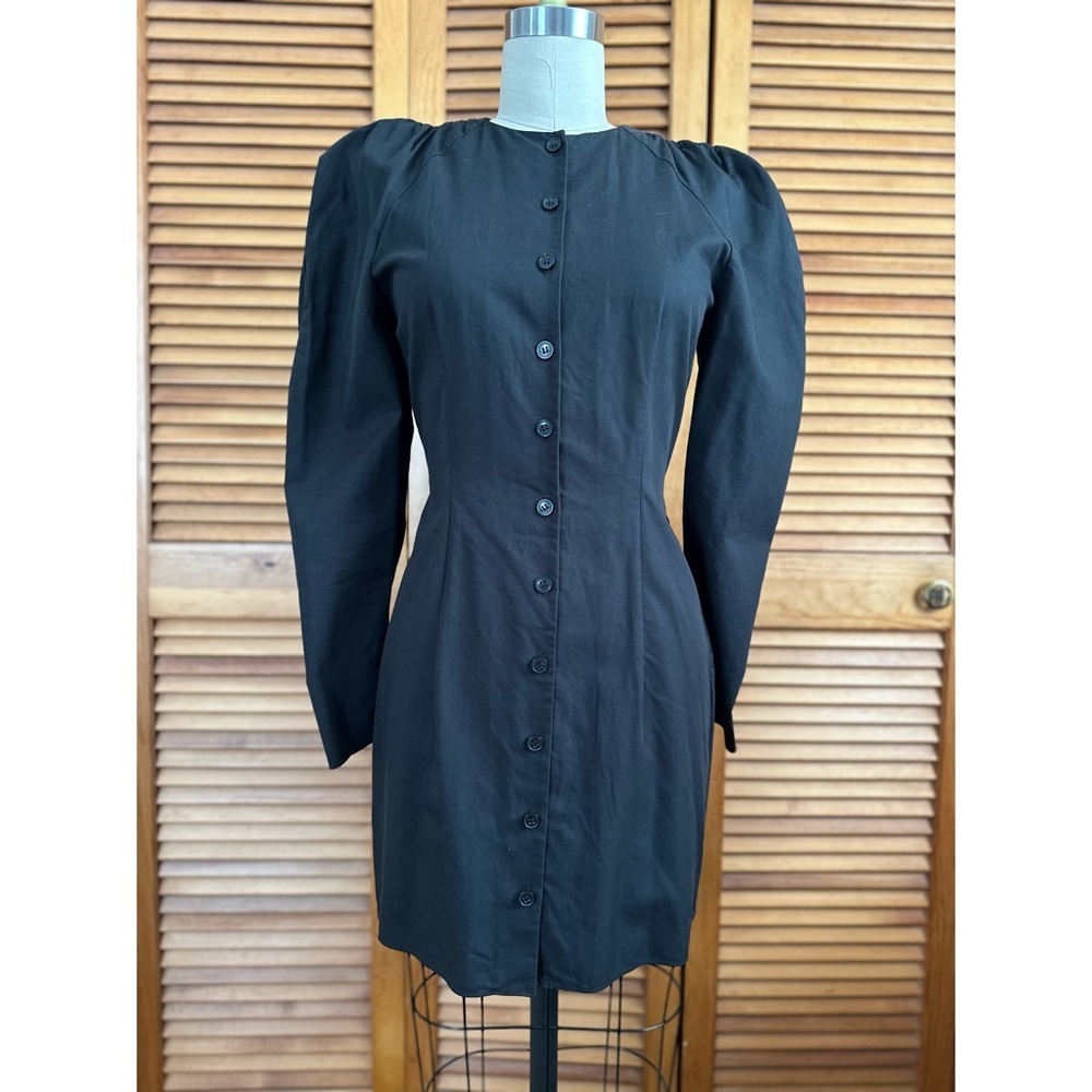 & Other Stories Black Sheath Mini Dress w/Pointed Shoulder Dolman Sleeve